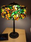 Multi colored flower designed antique vintage lamp