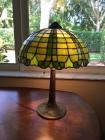 Yellow colored check designed antique vintage lamp on day time